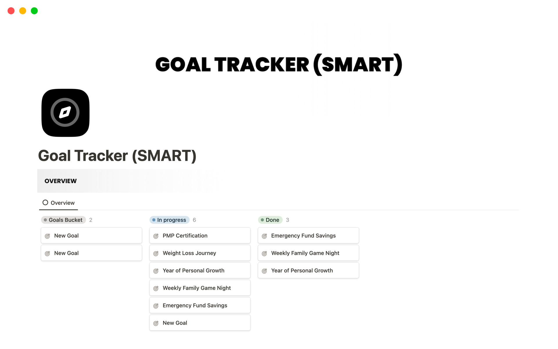 A template preview for SMART Goal Tracker