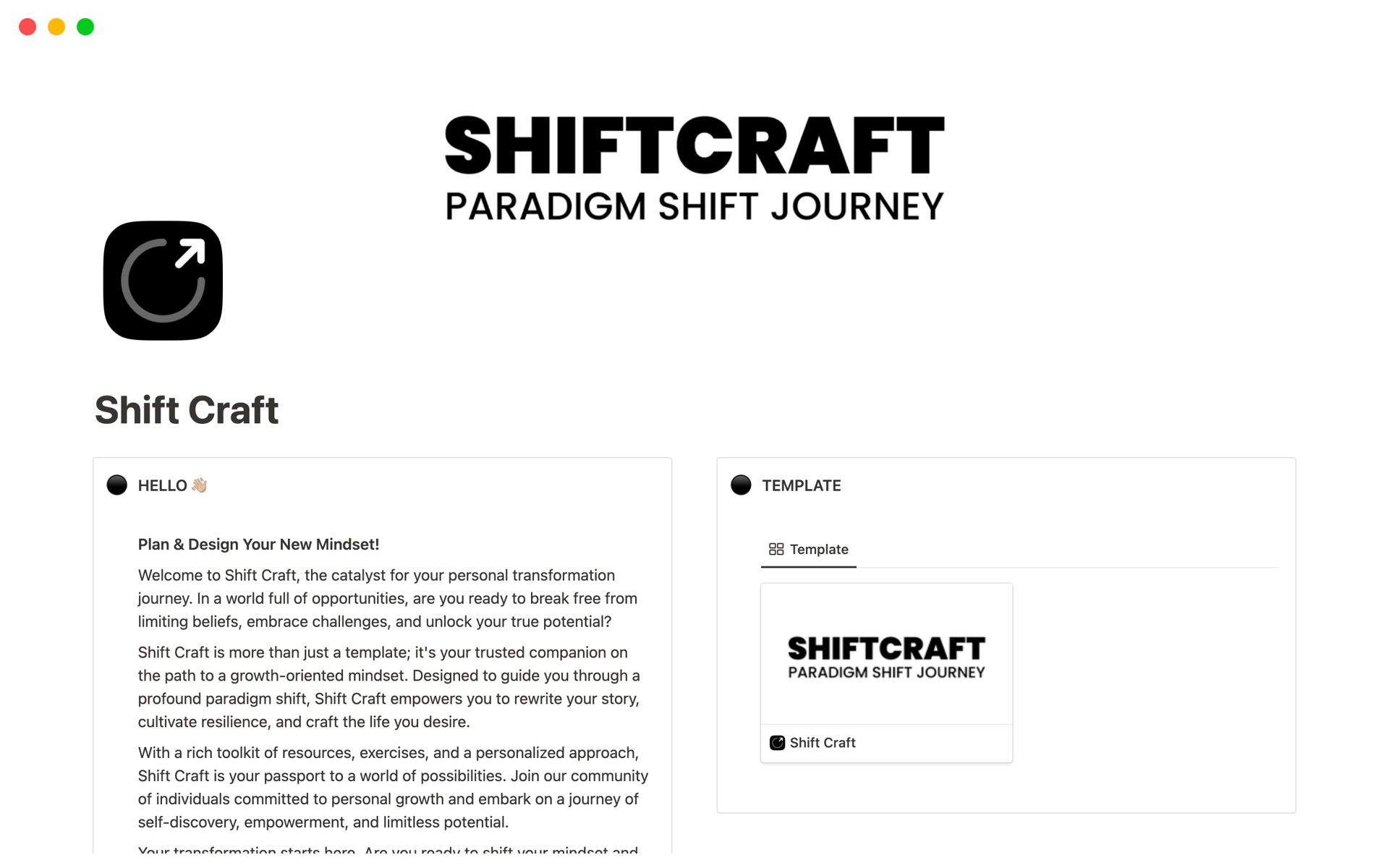 A template preview for Shift Craft - Paradigm Shift (Change Your Mindset)