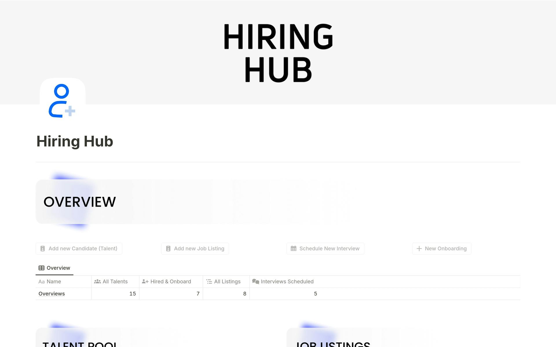 A template preview for Hiring Hub