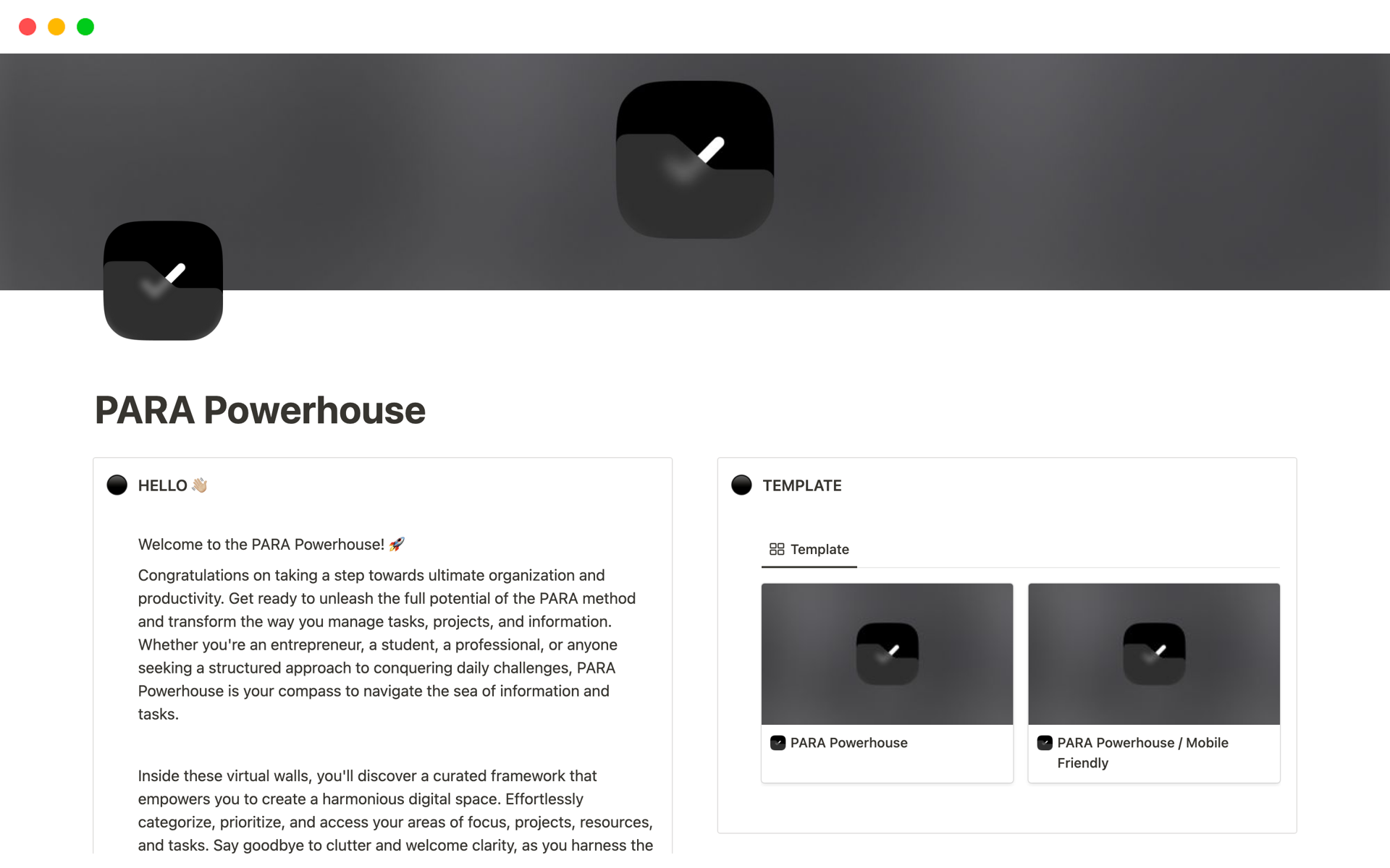 A template preview for PARA Powerhouse - Organization & Productivity